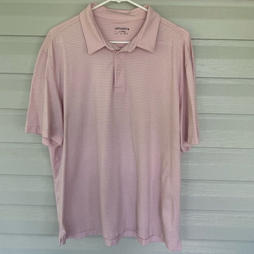 UNTUCKit PINK AND WHITE STRIPED POLO X-LARGE